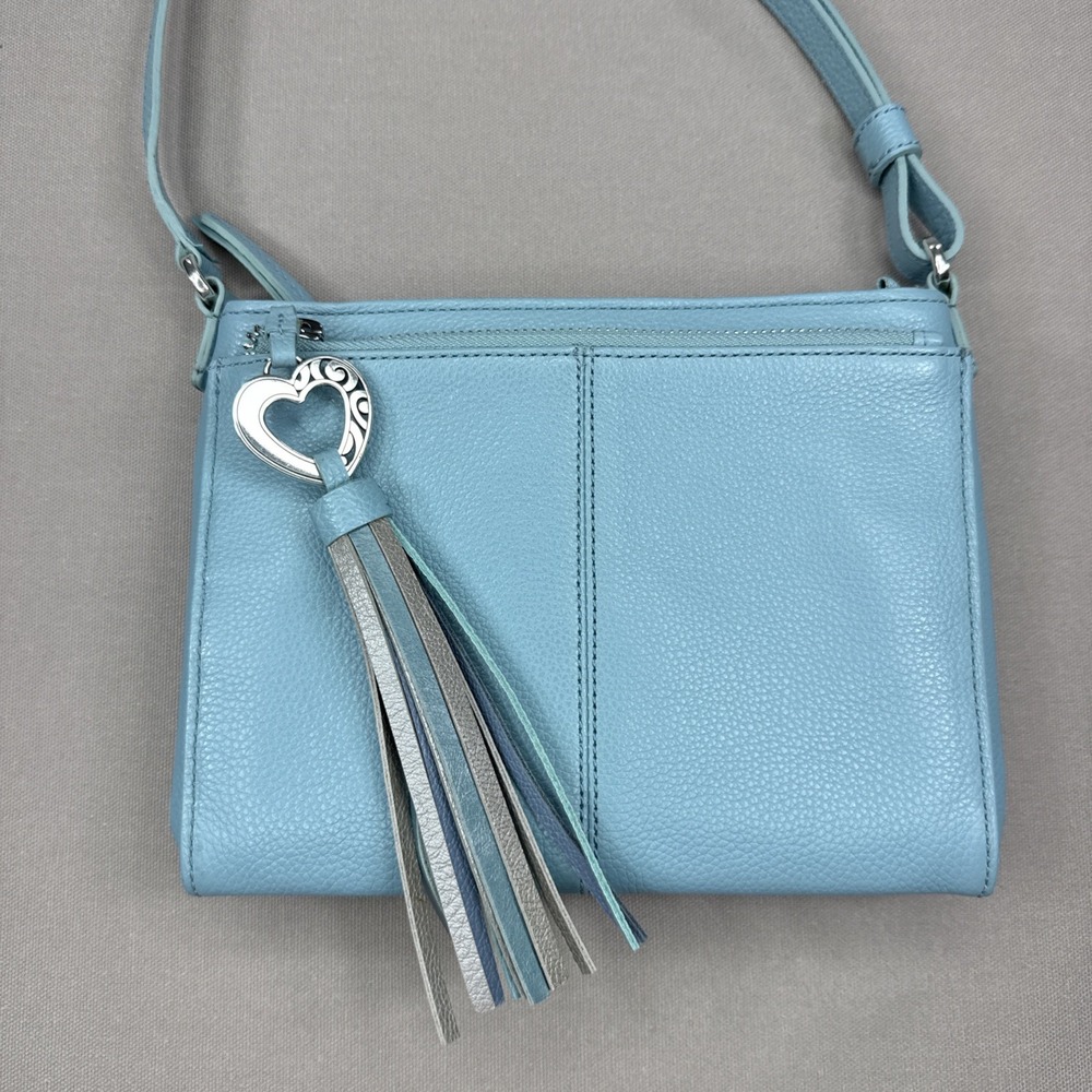 Brighton Barbados City Organizer Crossbody Bag Light Blue Leather Purse